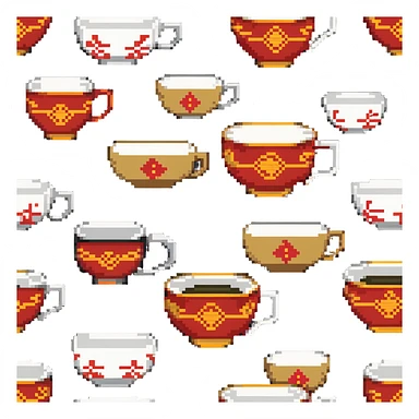 traditional Chinese tea cup with red and gold design sticker