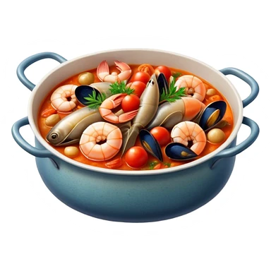 Cinematic Realistic Buzara Seafood Dish Emoji, depicted as a rustic, flavorful seafood stew with shellfish rendered with rich textures and dynamic, maritime lighting. sticker