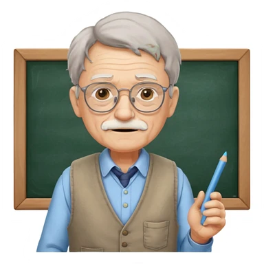 Man teacher: old, wearing vest, wearing glasses, hold chalk on their hand sticker