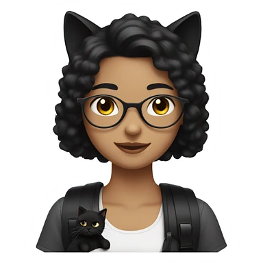 girl with black hair and braces with a black fluffy cat sticker