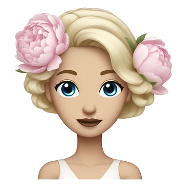 White bride with long light blonde hair and blue eyes with light pink peonies in hair white skin  sticker