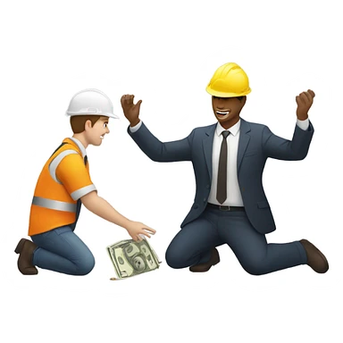 A guy in a suit receiving money from a guy on the ground, but the guy on the ground is a construction worker sticker