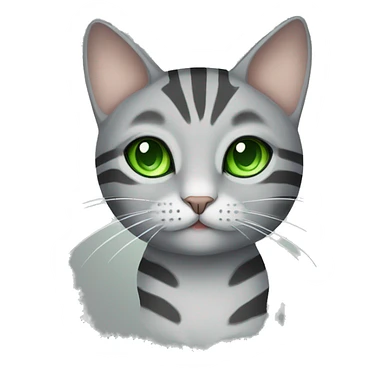 A striped grey cat with green eyes with  sticker