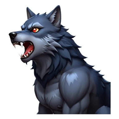 cinematic-noble-fierce-werewolf-howling-portrait-emoji, poised-and-imposing, with a fierce wolfish face tilted upwards in a haunting howl, glowing eyes full of primal ferocity, sharp, and a rugged snout, fur rippling in shades of midnight black and silver, muscles tensed as the powerful howl echoes beneath the moonlit sky; rendered with realism, capturing the raw, untamed power of the beast in its wild, primal state sticker