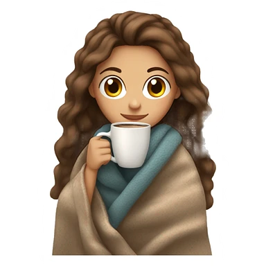 Brown hair Girl drinking coffee, with a cozy blanket sticker