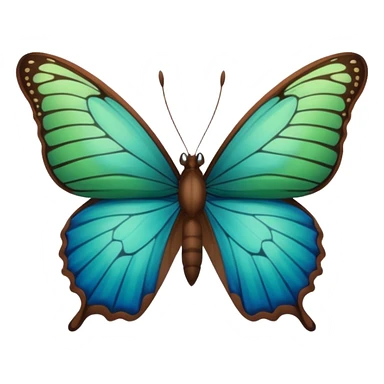A butterfly with blue edges, green wings, and a brown body  sticker