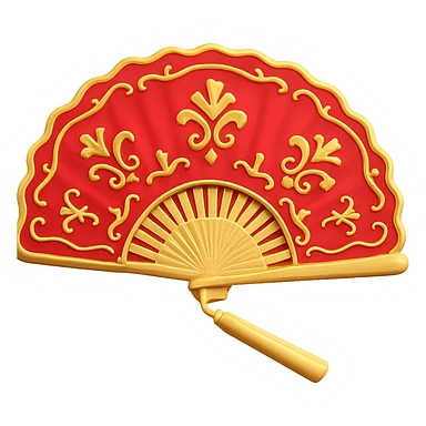 Add gold details to the red hand fan in the style of microsoft 3D fluent emojis. Keep the 3D emoji style with no background. sticker