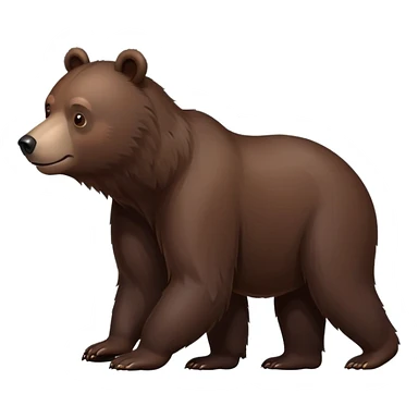 Minimalist darker brown bear walking on four paws, realistic features, deep chocolate brown fur sticker