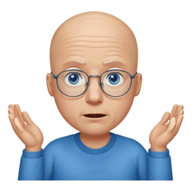 bald man with blue eyes and eye glasses shrugging sticker