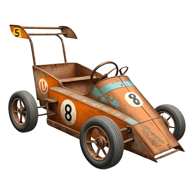 Antique looking shopping cart race car with custom aero body and rear wing  sticker