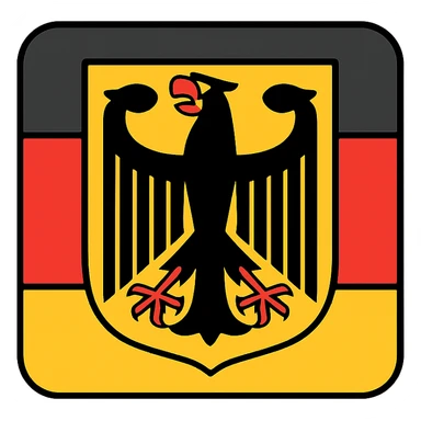 classic Bundesadler emblem in front of German flag, bold colors, no text sticker