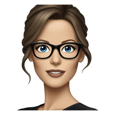 Hyper Realistic photo Kate Beckinsale blue eyes wearing glasses in a business meeting black dress sticker