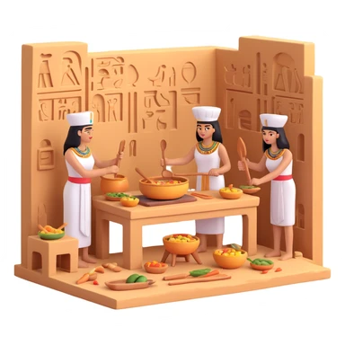 ancient Egyptian cooking scene in hieroglyphic style sticker