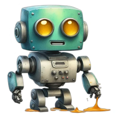 robô segurando uma aquarela de pintura sticker