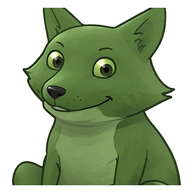 baby fox sitting and smiling in bufo frog meme style sticker