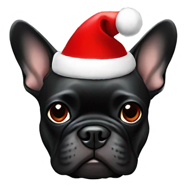 Black French bulldog wearing a red Santa hat sticker