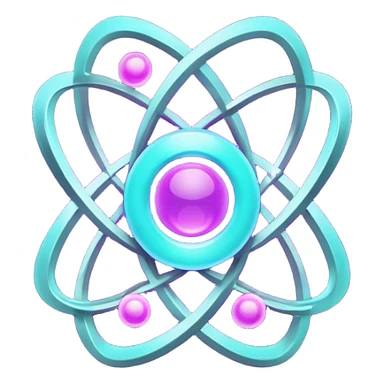 futuristic minimalistic logo icon, glowing atom core with orbiting energy rings, neon purple (#8B5CF6) and cyan (#00E0FF) glow, representing Atom team creativity and innovation, dark background, clean tech design, no face, 1:1 aspect ratio sticker
