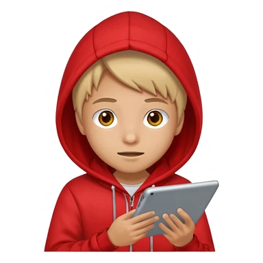 Teen gaming on tablet, red hoodie sticker