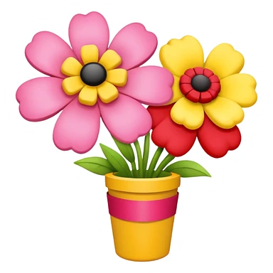 Two flowers one pink and one red in yellow bouquet with red band  sticker