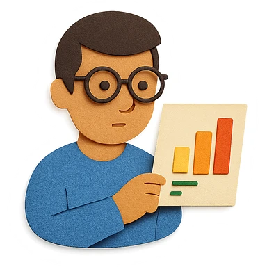 man wearing glasses and looking at data, paper craft style sticker
