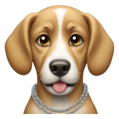 A dog with a necklace sticker