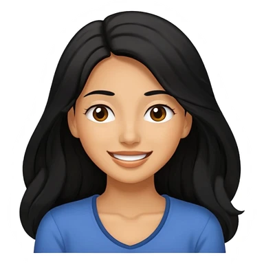 a happy woman smile, sleepy eyes with long black hair sticker