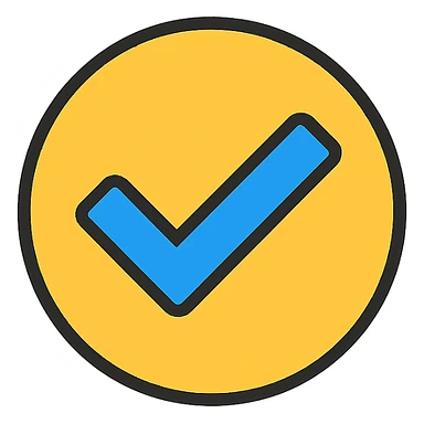 blue tick mark, circular badge, clean, modern, 2D sticker