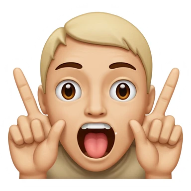 face with wide open mouth and two fingers inside while other fingers are in rock positions sticker