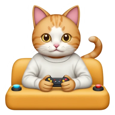 cat wearing a white sweater playing video games sticker