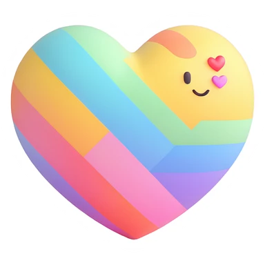 rainbow pride heart, 3D emoji style, no text, with a pastel color palette sticker
