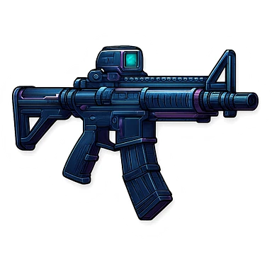 the image is the icon for a videogame  item. futuristic cyberpunk -ready to equip- it is master craftsmanship [ unequipped item ]
It is a m4 platform rifle with coupled magazines - neatly staged 3/4 profile view sticker