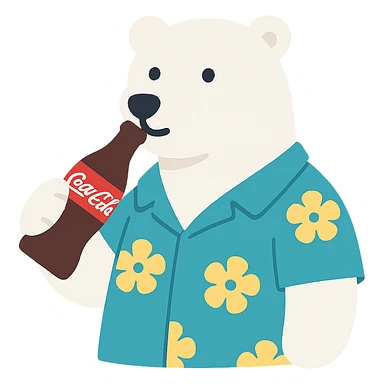 polar bear wearing a Hawaiian shirt and drinking Coca Cola sticker