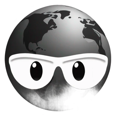 black and white emoji with half a planet with some buildings o sticker