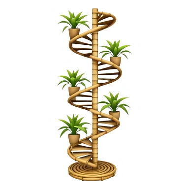 Large futuristic multi-tier multi-level spiral step plant rack constructed from thin bamboo poles  sticker