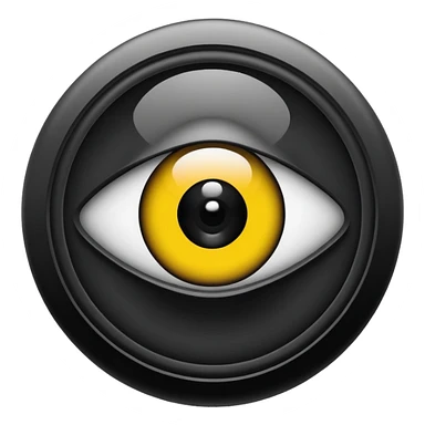 Minimalist emoji-style sticker of a black surveillance camera lens with a demonic eye inside, grayscale, with the words “ALWAYS WATCHING” below

 sticker