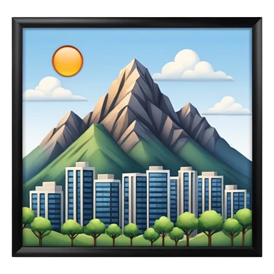 An mountain behind a apartment, Skyscraper and house  sticker