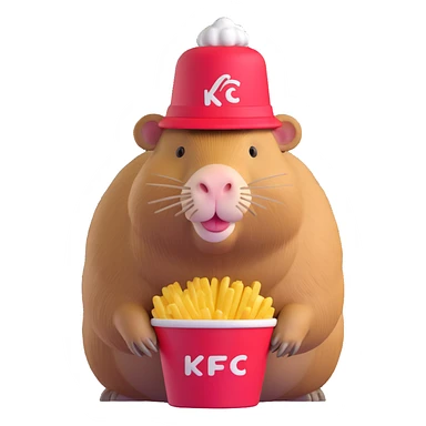 Capybara wearing a tiny KFC bucket as a hat on its head sticker