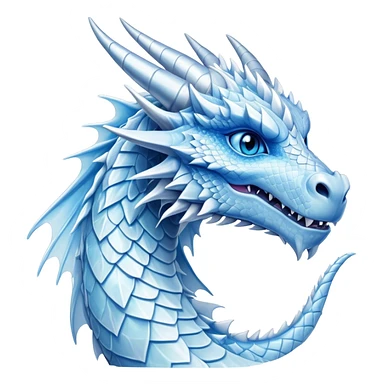 Cinematic Noble Beautiful Ice Dragon Portrait Emoji, Poised and majestic, with an ethereal, crystalline body adorned in intricately detailed scales of frosty blues and silvery whites reminiscent of glacial ice and delicate snowflakes, and piercing, cool eyes reflecting winter’s clarity; rendered with lifelike texture and subtle natural highlights, high shine, elegant and formidable, styled with an aura of chilling mythic beauty, focused and serene, soft glowing outline, capturing the essence of a legendary ice sovereign ready to glide gracefully out of the screen with timeless frosty allure! sticker