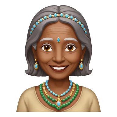 A old indian woman with a top saying "Wet queens meet and greet 2067" sticker
