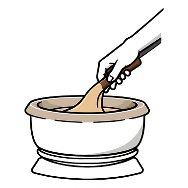 single hand scooping a mound of clay on a silver pottery wheel sticker