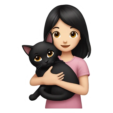 girl with black hair hugging a black cat sticker