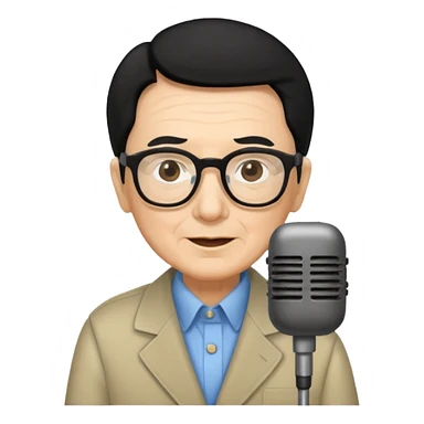 Un locutor de radio,edad avanzada,  pelo negro, con gafas, sticker