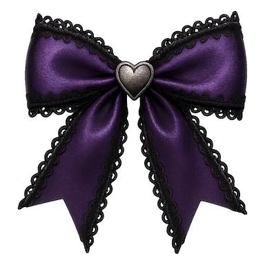 Purple gothic bow with black lace trim and heart charm, remove background sticker