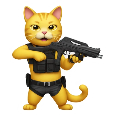 Yellow cat with a gun sticker