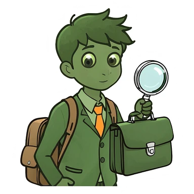 schoolboy with a briefcase and a magnifying glass sticker