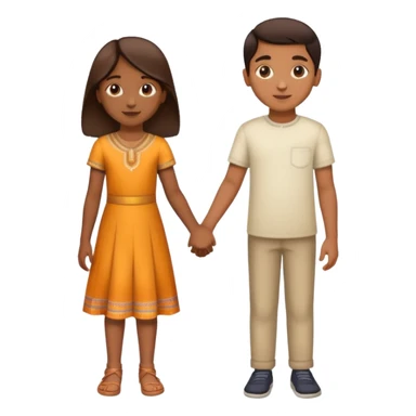 boy and girl holding hands, both Indian, boy with lighter brown skin, girl with medium brown skin, both around age 5-6 sticker