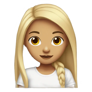 a girl with a light skin tone, dark long hair, in a white T-shirt, sits in front of a computer, there are books next to her sticker