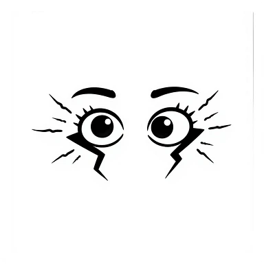 A pair of eyes shooting lightnings, black and white, hand drawn sticker