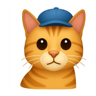 Change the cat's face expression to normal, keep the blue cap, and set the background to transparent. The style should resemble emoji style with simple and clear features. sticker