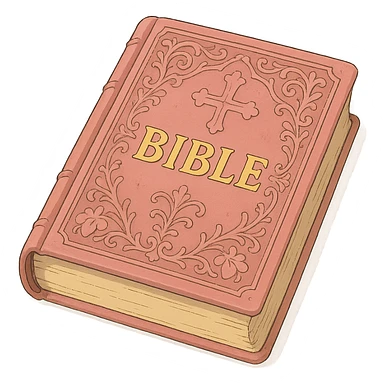 ghibli style pink Bible with ornate cover and soft shading sticker